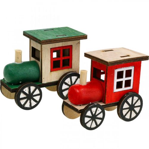 Artículo Tren navideño decoración ferroviaria locomotora de madera Al.7,5 cm 4 piezas