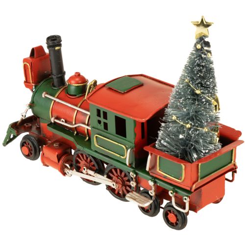 Artículo Tren navideño locomotora decorativa de metal rojo con árbol de Navidad 20cm