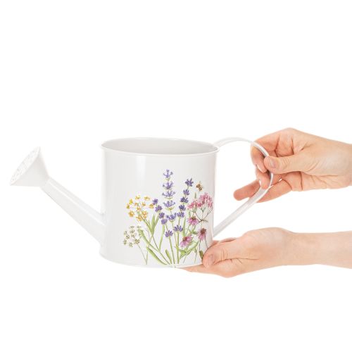 Regadera de metal blanco con motivo floral, 13,5 cm, maceta decorativa. | Floristik24.es