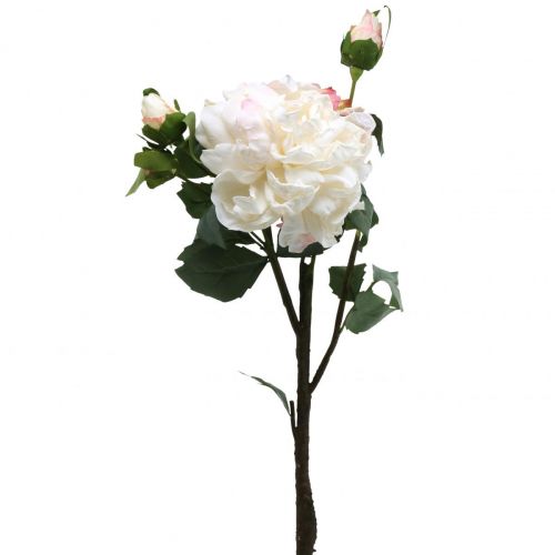 Floristik24 Rosas blancas rosa artificial grande con tres capullos 57cm