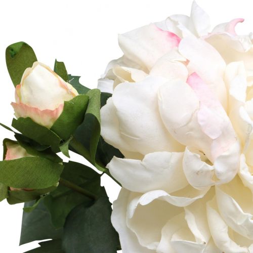 Artículo Rosas blancas flores artificiales rosa grande con tres capullos 57cm