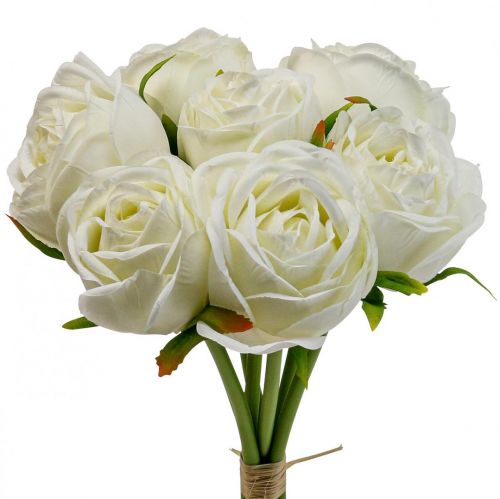 Floristik24 Rosas blancas flores de seda rosas artificiales en un ramo H28cm 7pcs