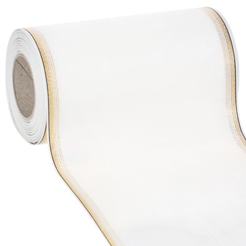 Floristik24 Cinta de moiré blanca para coronas con borde de perlas doradas, 175 mm - Elegante cinta para decoración y floristería.