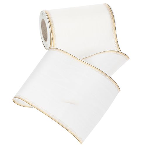 Artículo Cinta de moiré blanca para coronas con borde de perlas doradas, 175 mm - Elegante cinta para decoración y floristería.