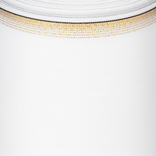 Artículo Cinta de moiré blanca para coronas con borde de perlas doradas, 175 mm - Elegante cinta para decoración y floristería.