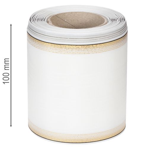 Artículo Cinta de muaré blanca con borde de perla y ribete de tafetán, cinta decorativa, cinta de luto, ancho 100 mm, largo 25 m