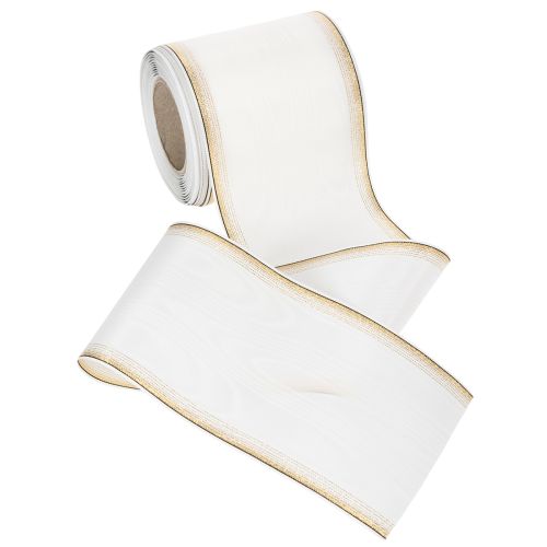 Artículo Cinta de muaré blanca con borde de perla y ribete de tafetán, cinta decorativa, cinta de luto, ancho 100 mm, largo 25 m