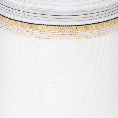Artículo Cinta de muaré blanca con borde de perla y ribete de tafetán, cinta decorativa, cinta de luto, ancho 100 mm, largo 25 m