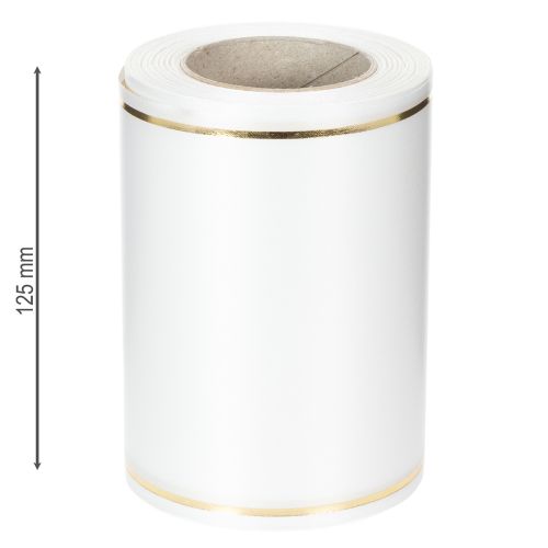 Artículo Cinta blanca para corona con borde dorado para impresión por ordenador, cinta satinada, impermeable, 25 m x 125 mm