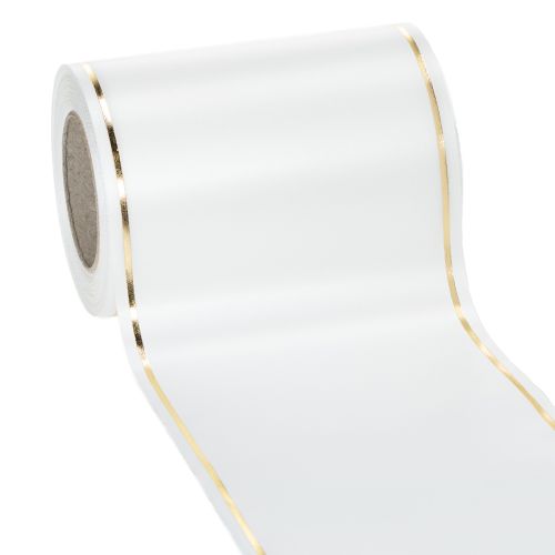 Floristik24 Cinta blanca para corona con borde dorado para impresión por ordenador, cinta satinada, impermeable, 25 m x 125 mm