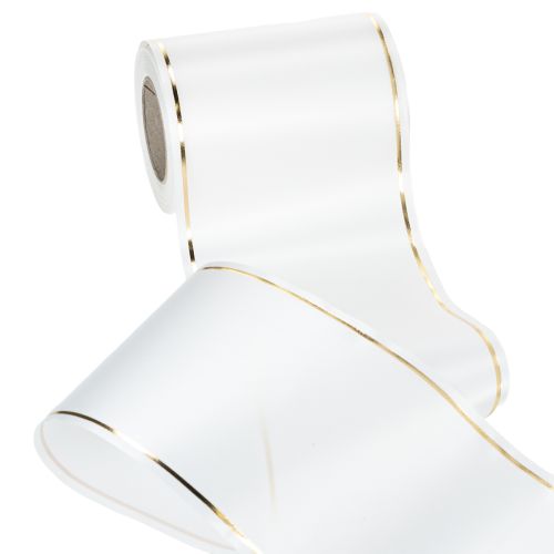 Artículo Cinta blanca para corona con borde dorado para impresión por ordenador, cinta satinada, impermeable, 25 m x 125 mm