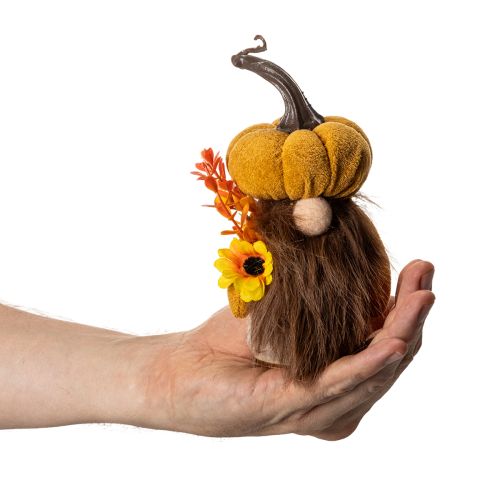 Figura otoñal de gnomo calabaza con girasol y barba, 16 cm, 2 unidades. | Floristik24.es