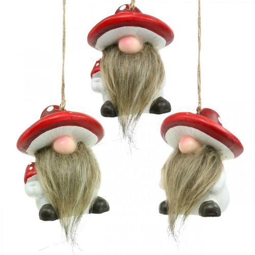 Gnomo decorativo de cerámica para colgar con sombrero de seta rojo, blanco H8cm 4pcs