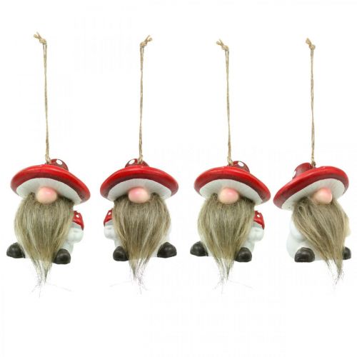 Floristik24 Gnomo decorativo de cerámica para colgar con sombrero de seta rojo, blanco H8cm 4pcs