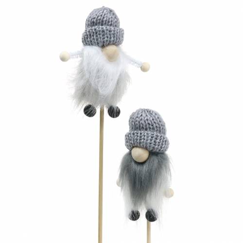 Floristik24 Tapón de flores gnomo con gorro de lana gris 8.5cm L29cm 6pcs