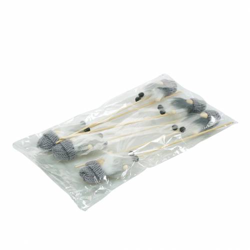 Floristik24 Tapón de flores gnomo con gorro de lana gris 8.5cm L29cm 6pcs