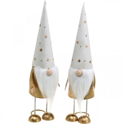 Floristik24 Figura decorativa gnomo Navidad blanco, dorado 6.5cm H28cm 2pcs