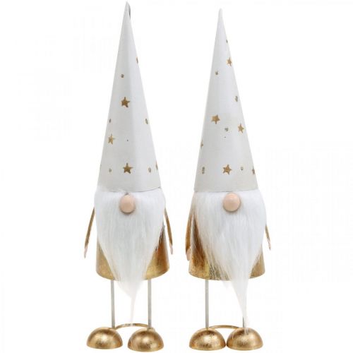 Floristik24 Figura decorativa gnomo Navidad blanco, dorado 6.5cm H28cm 2pcs