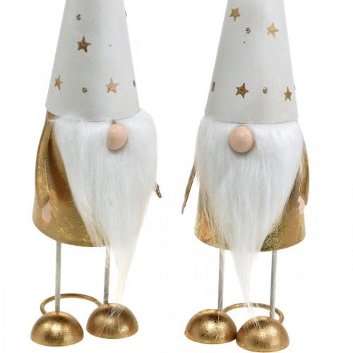 Floristik24 Figura decorativa gnomo Navidad blanco, dorado 6.5cm H28cm 2pcs