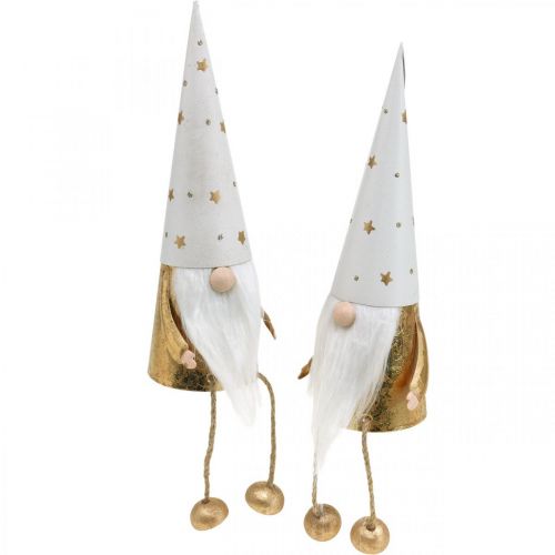 Floristik24 Figura decorativa navideña de gnomo blanco, dorado Ø6,5cm H22cm 2 piezas