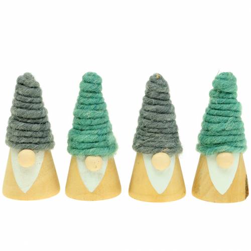 Decoración navideña figura de madera gnomo con gorro de lana 7cm 8pcs