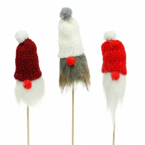 Floristik24 Enano para pegar con gorro de punto rojo, blanco, gris 11–13cm L34–35,5cm 12 piezas