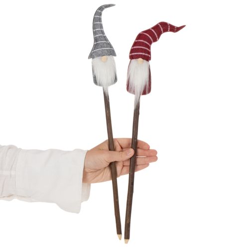 Figura decorativa de gnomo con sombrero a rayas sobre palo de madera, 46 cm, 6 piezas | Floristik24.es