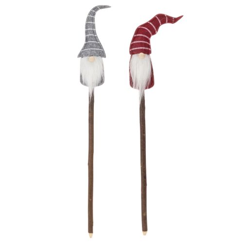 Figura decorativa de gnomo con sombrero a rayas sobre palo de madera, 46 cm, 6 piezas | Floristik24.es