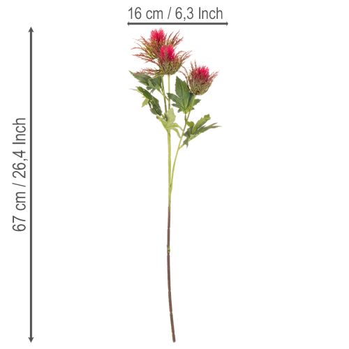 Rama de cardo rojo artificial para decoración, 67 cm, 3 piezas | Floristik24.es