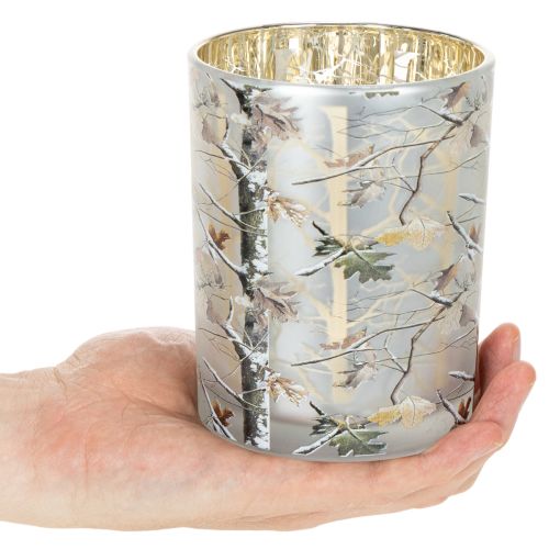 Farol de cristal con diseño de ramas, interior dorado, 12 cm. | Floristik24.es