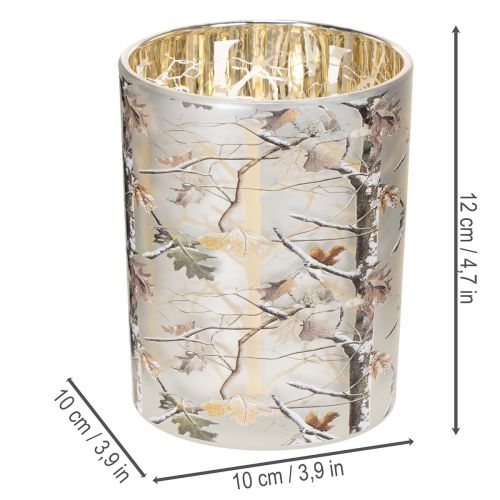 Farol de cristal con diseño de ramas, interior dorado, 12 cm. | Floristik24.es