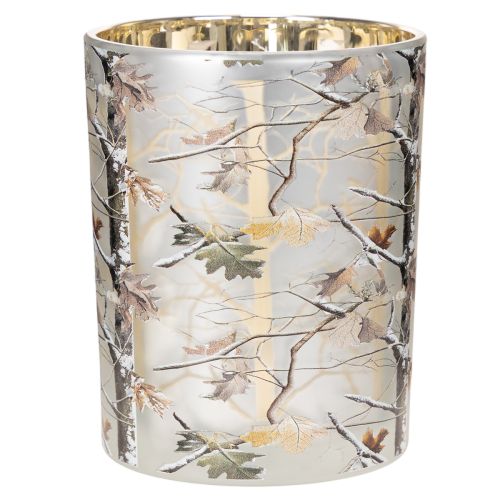 Farol de cristal con diseño de ramas, interior dorado, 12 cm. | Floristik24.es