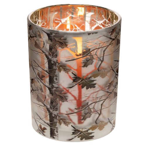 Farol de cristal con diseño de ramas, interior dorado, 12 cm. | Floristik24.es