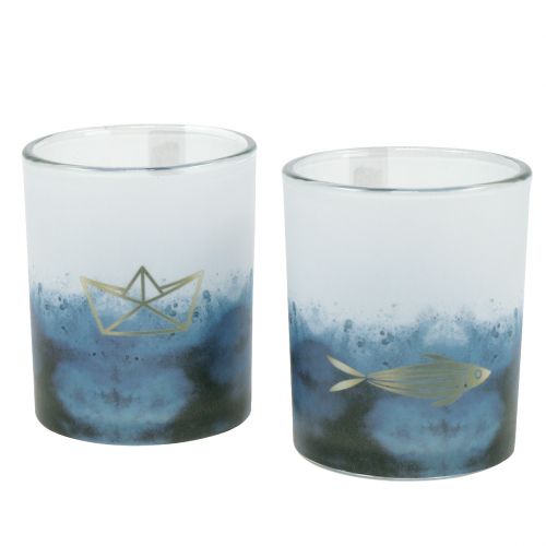 Floristik24 Luces de viento azul-blanco con bote y pez Ø6cm