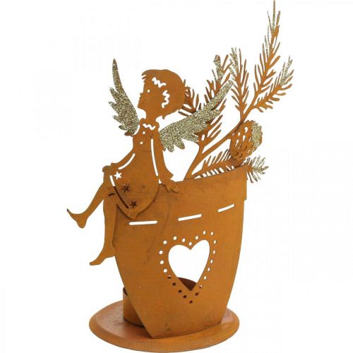 Artículo Portavelas decoración ángel navideño decoración óxido Ø8cm H18cm