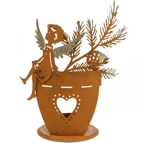 Artículo Portavelas decoración ángel navideño decoración óxido Ø8cm H18cm