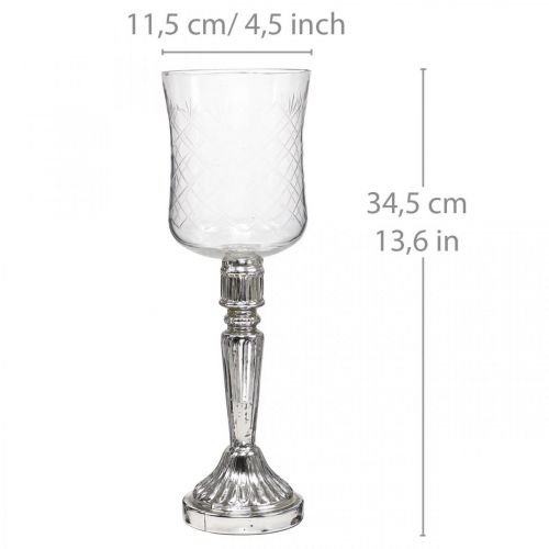 Floristik24 Linterna de cristal para velas de aspecto envejecido transparente, plata Ø11,5cm H34,5cm
