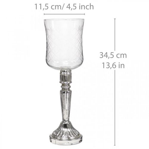 Artículo Linterna de cristal para velas de aspecto envejecido transparente, plata Ø11,5cm H34,5cm