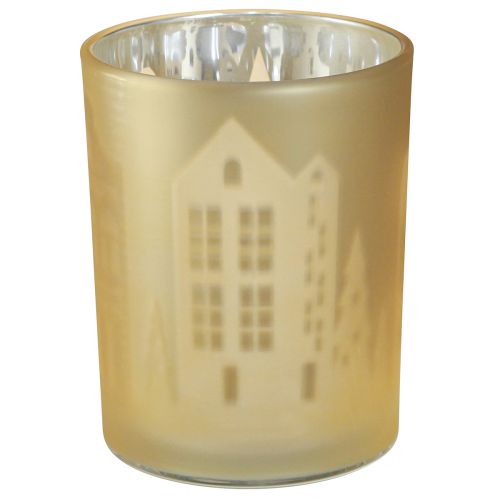 Floristik24 Linterna de cristal silueta de ciudad dorada plateada H12,5cm 4 piezas