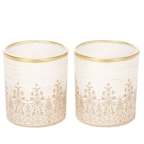Portavelas de cristal con estampado floral, Ø8cm H9cm, 2 unidades comprar | Floristik24.es