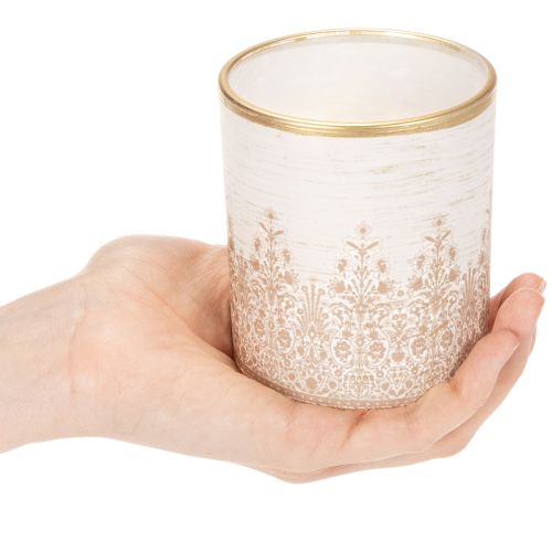 Portavelas de cristal con estampado floral, Ø8cm H9cm, 2 unidades | Floristik24.es