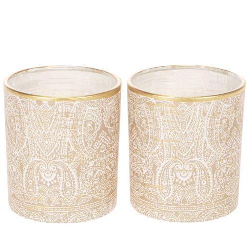 Portavelas de cristal con estampado de cachemir, Ø8 cm, H9 cm, 2 unidades comprar | Floristik24.es