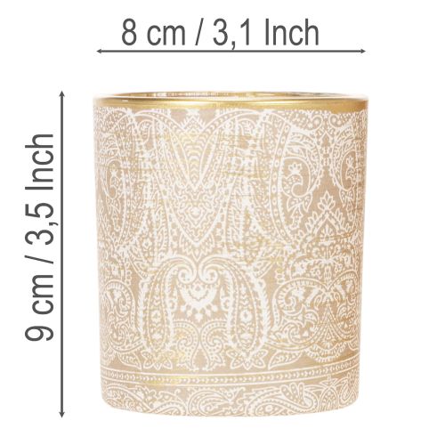 Portavelas de cristal con estampado de cachemir, Ø8 cm, H9 cm, 2 unidades | Floristik24.es