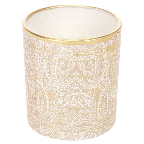 Portavelas de cristal con estampado de cachemir, Ø8 cm, H9 cm, 2 unidades | Floristik24.es