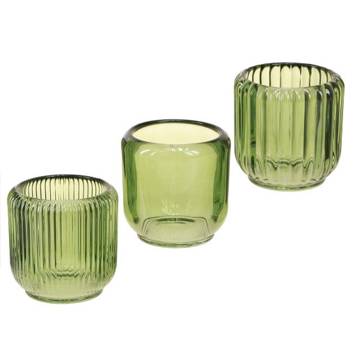 Artículo Portavelas de cristal estilo farolillo retro verde de 8 cm, 6 unidades