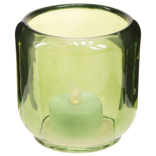 Artículo Portavelas de cristal estilo farolillo retro verde de 8 cm, 6 unidades
