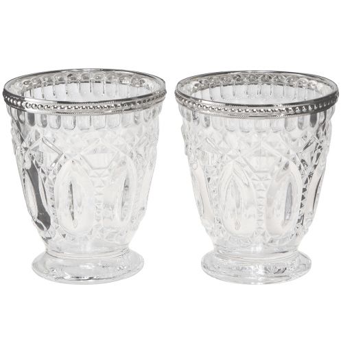 Floristik24 Farol de cristal con borde de metal transparente Ø9cm H10,5cm 6 piezas