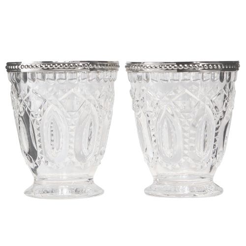 Floristik24 Farol de cristal con borde de metal transparente Ø9cm H10,5cm 6 piezas