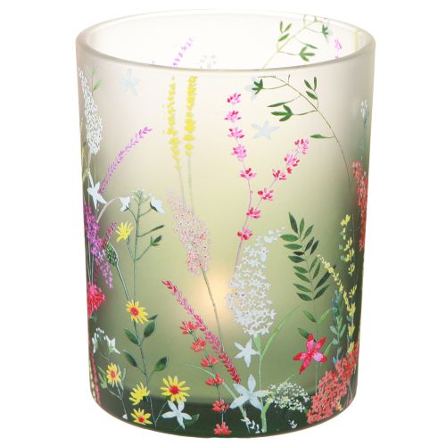 Floristik24 Farol de cristal con flores de colores verano H12,5cm 3 piezas