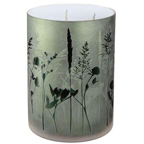 Floristik24 Farol grande de cristal decorativo con motivo prado blanco y verde Al. 24 cm